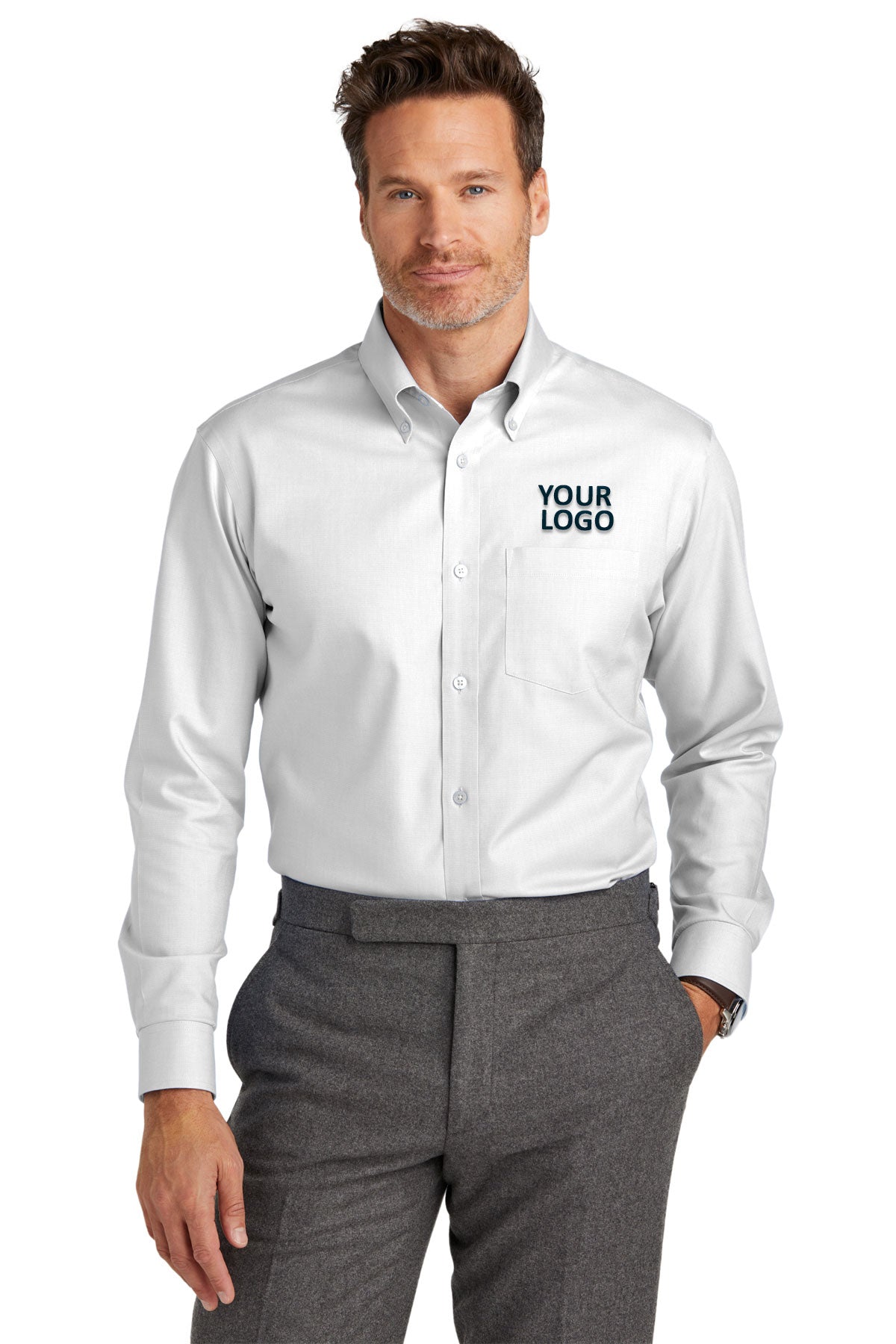 Brooks Brothers Wrinkle-Free Stretch Nailhead Shirt, White [Skurka Aerospace, Inc.]