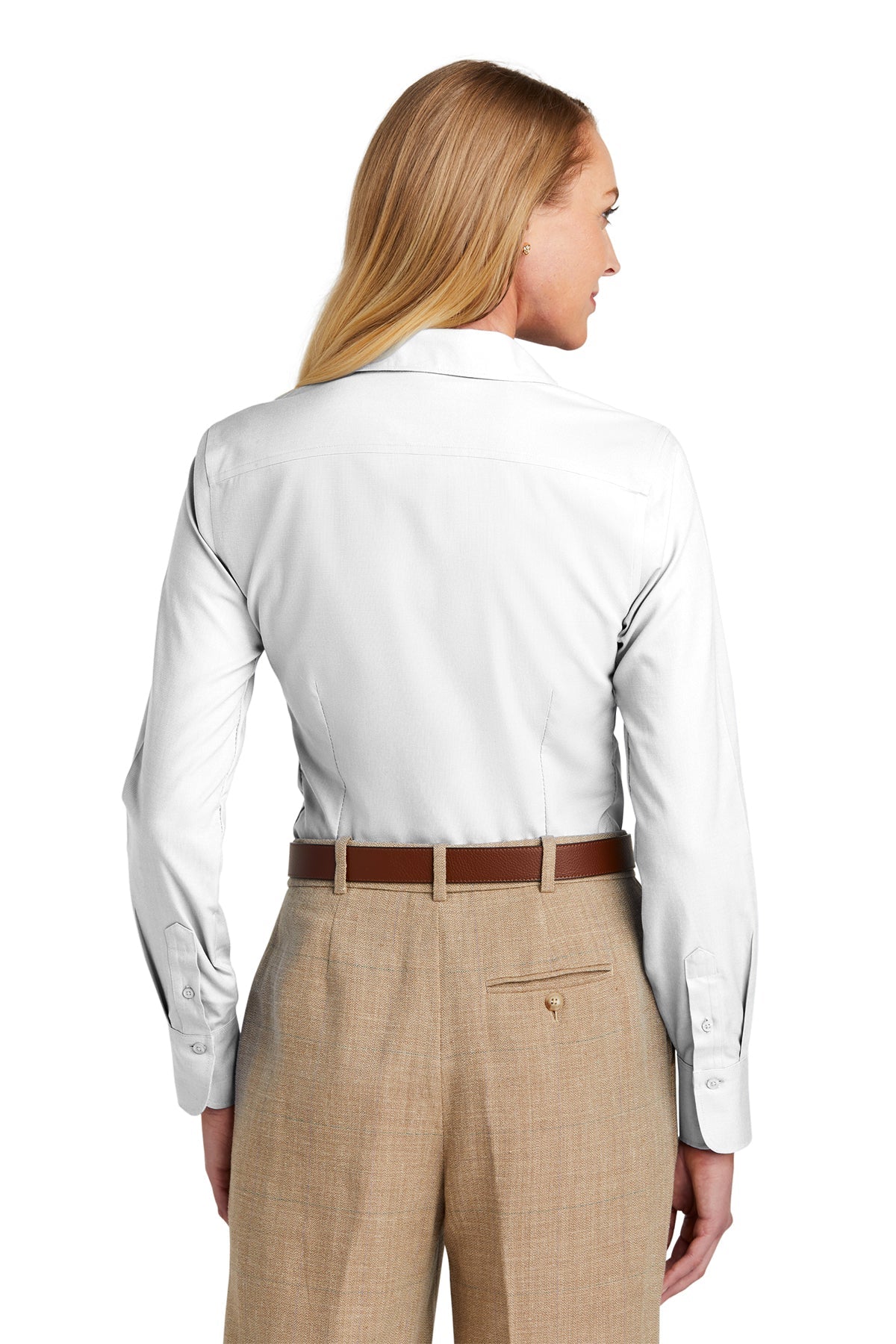 Brooks Brothers Womens Wrinkle-Free Stretch Nailhead Shirt, White [Aqua Finance]
