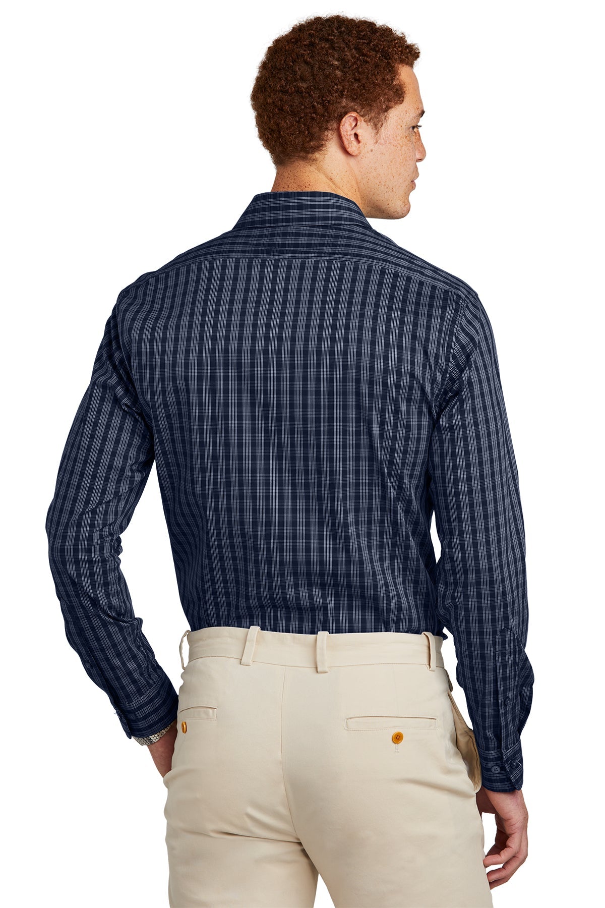 Brooks Brothers Tech Stretch Patterned Shirt, Navy Blazer/ White Grid Check [Labenz & Associates]