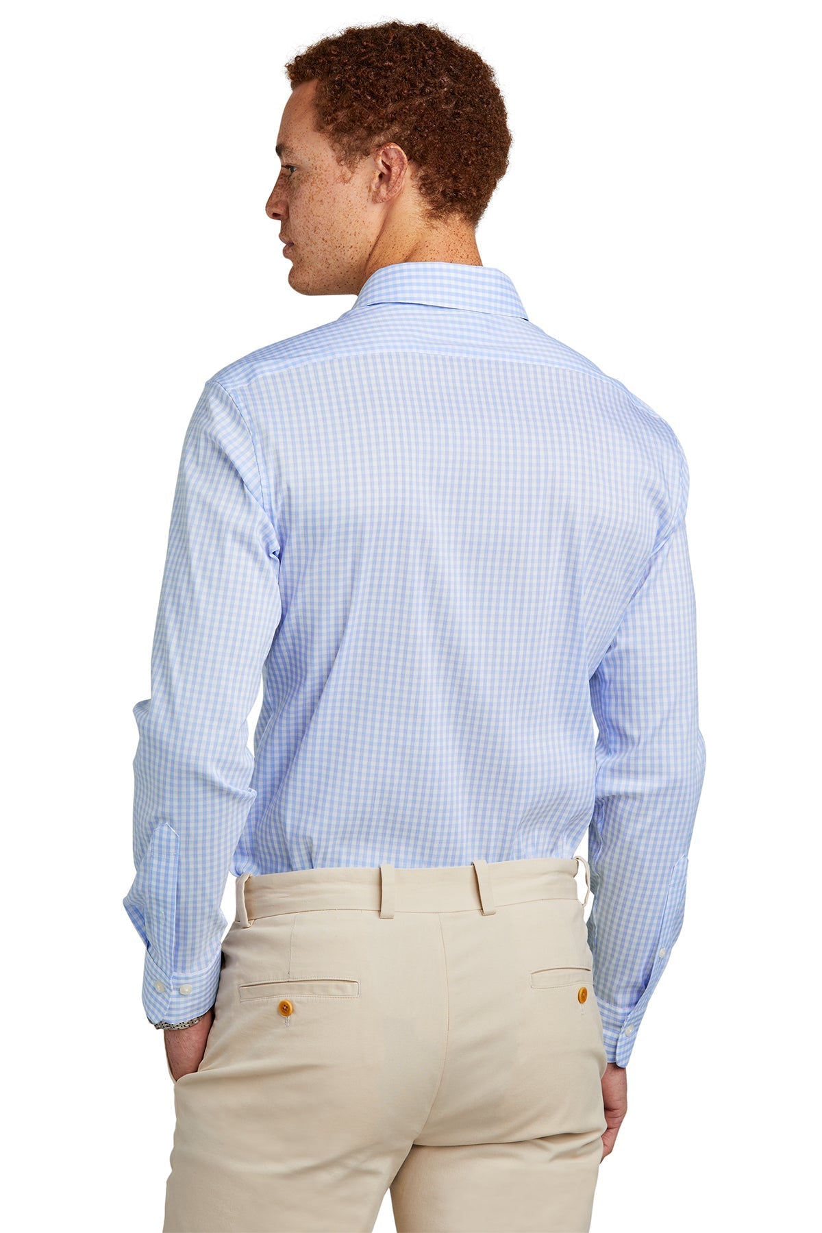 Brooks Brothers Tech Stretch Patterned Shirt, Newport Blue/ Pearl Pink Fine Check [IKG]