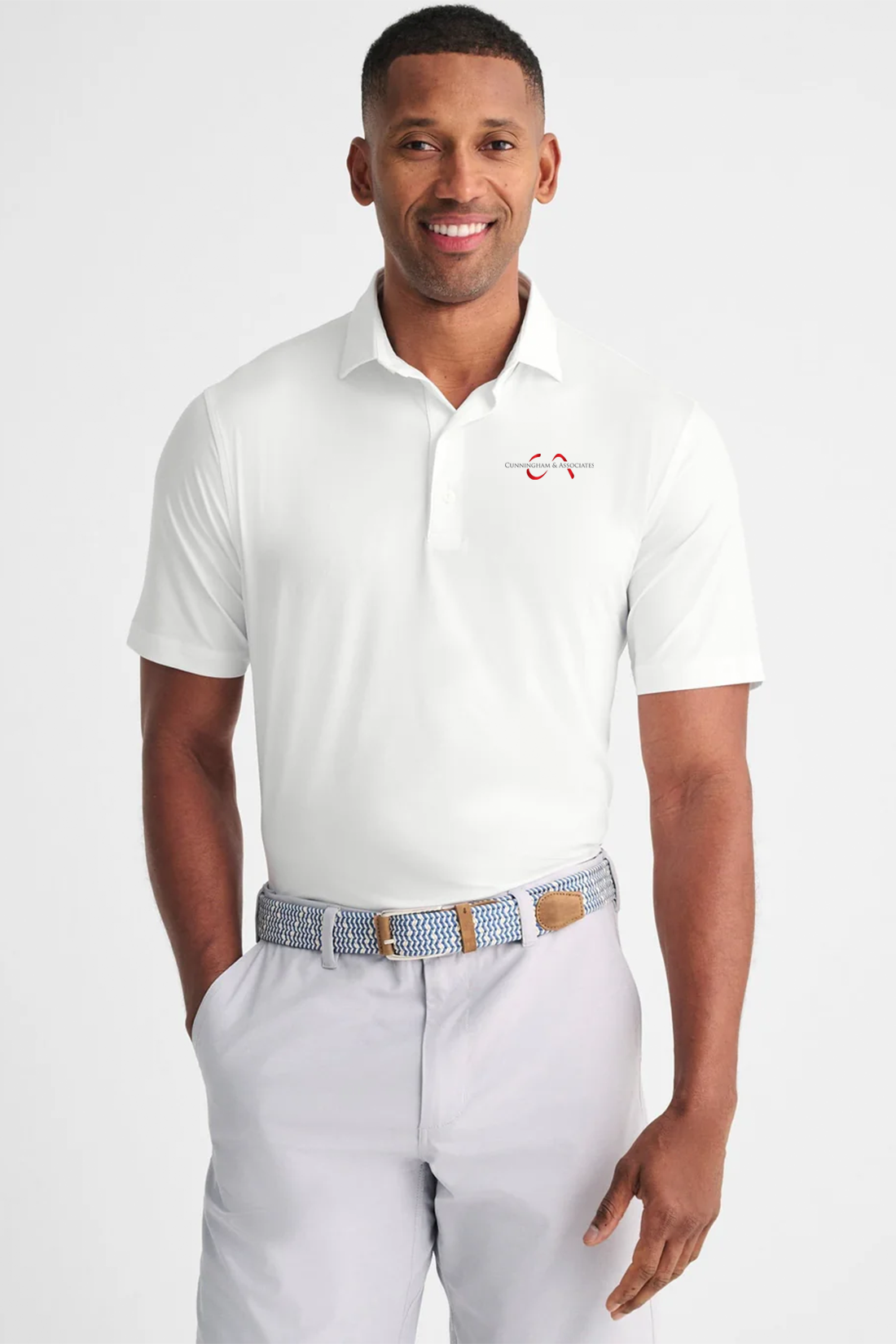Johnnie-O Men's Huron Heathered Polo, White [Cunningham & Associates, LLC]