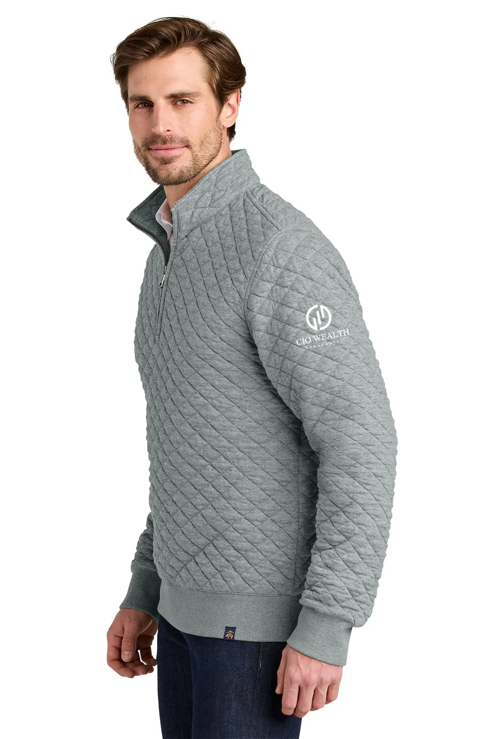 Brooks Brothers Diamond Quilt 1/4-Zip, Light Shadow Grey Heather [CIO Wealth Strategies]
