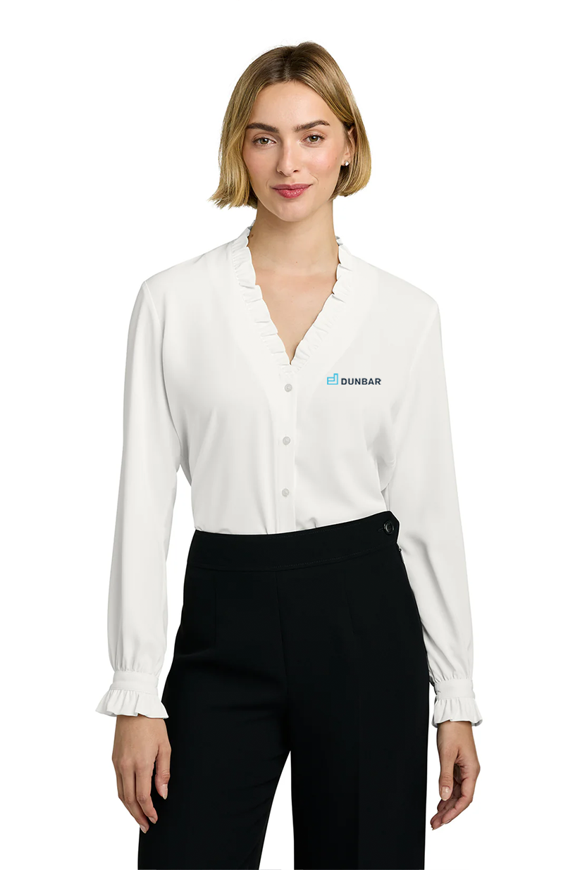 Brooks Brothers Womens Long Sleeve Ruffle Collar Blouse, White [Dunbar]
