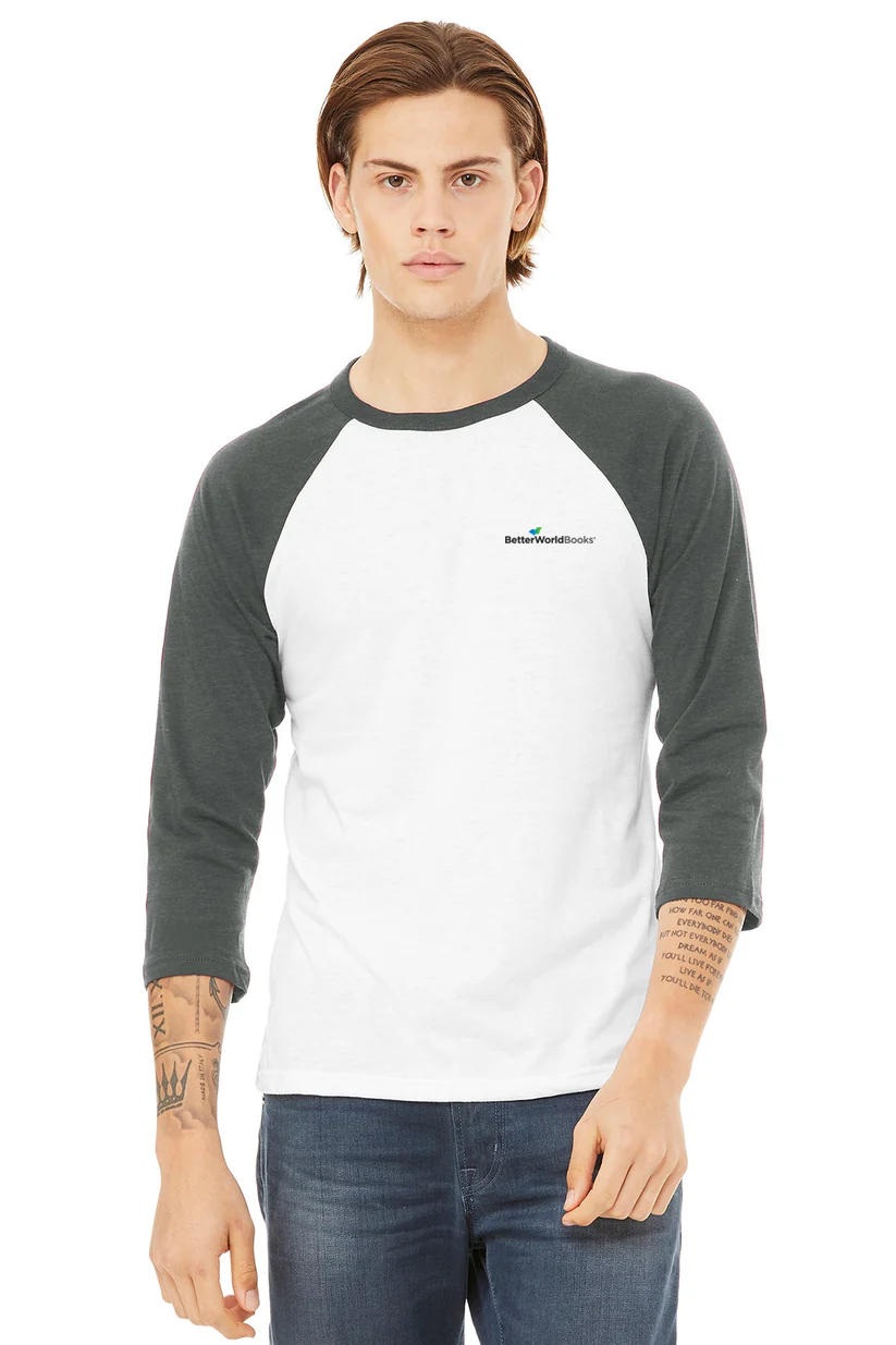 Bella Canvas Unisex 3/4-Sleeve Baseball T-Shirt, White/ Deep Heather [Better World Books]