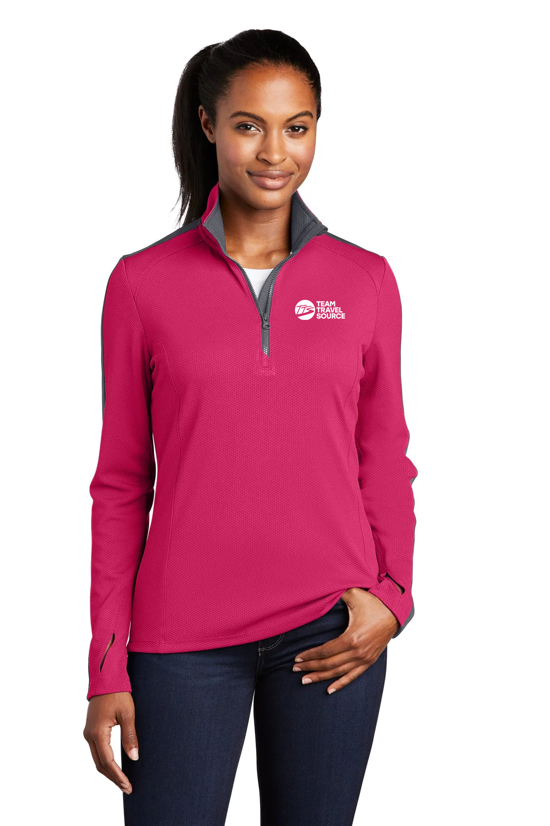 Sport-Tek Ladies Sport-Wick Colorblock 1/4-Zip Pullover, Pink Raspberry [Team Travel Source]