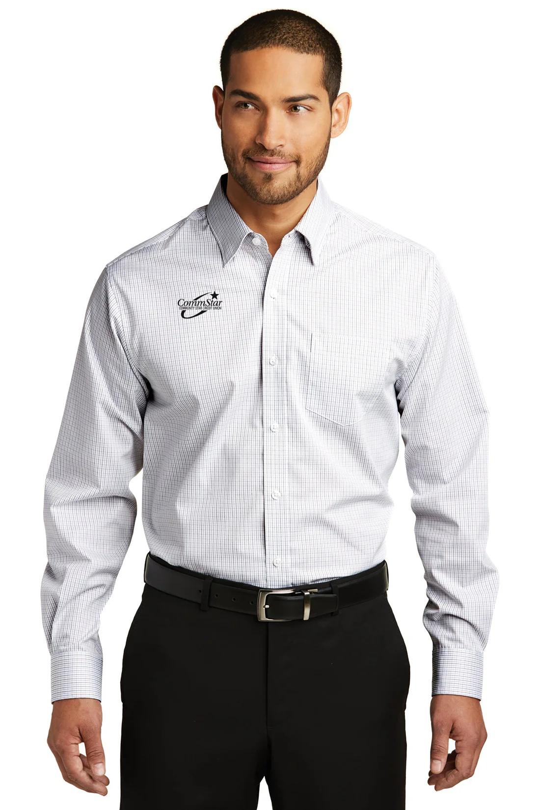Port Authority Tattersall Easy Care Shirt, White/ Dark Grey [CommStar Credit Union]