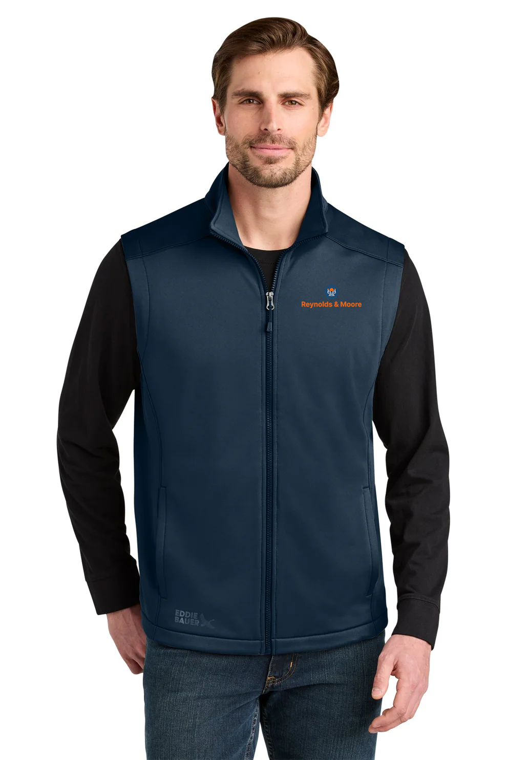 Eddie Bauer Smooth Mid Layer Fleece Vest, River Blue Navy - Embroidery [Reynolds and Moore]
