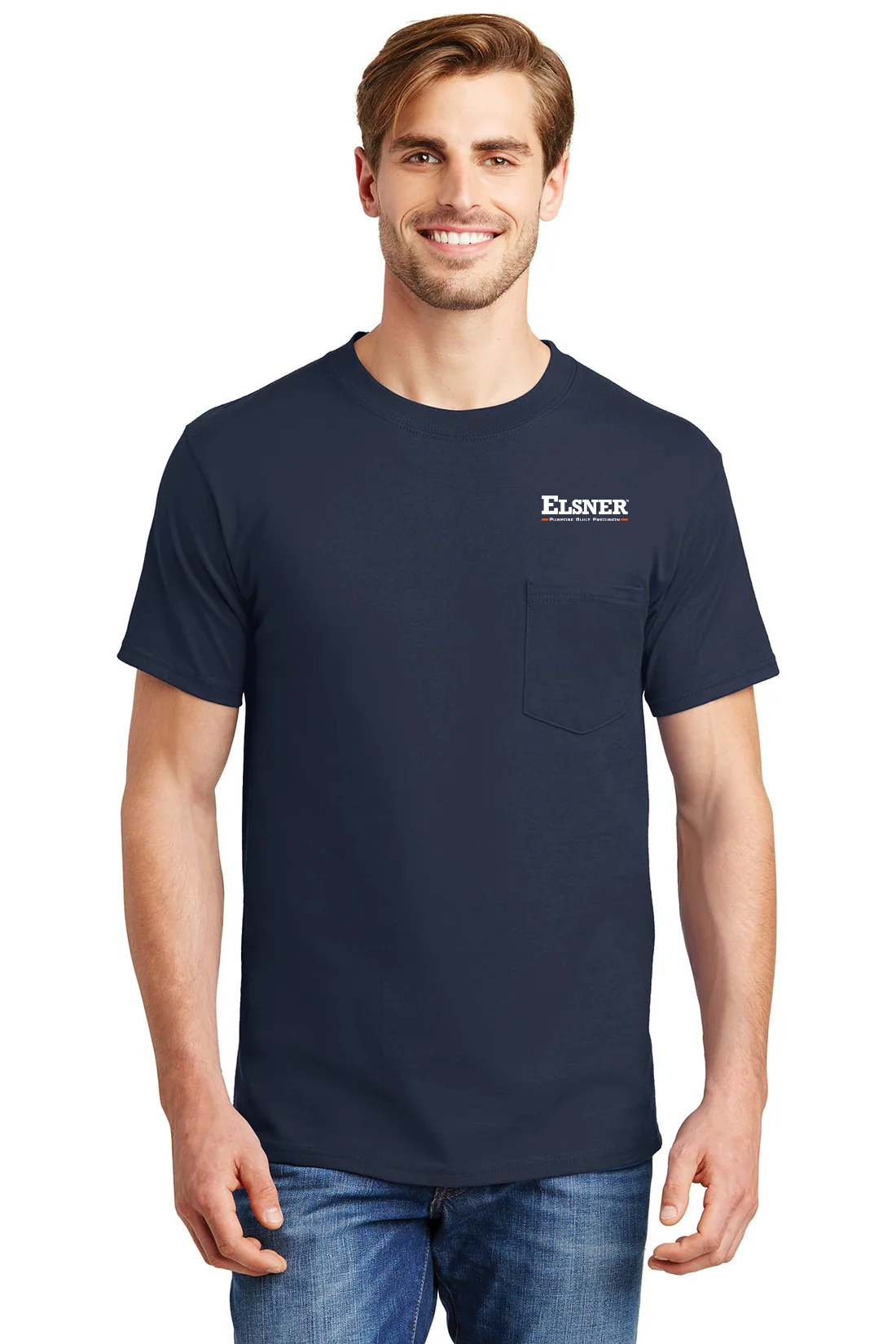 Hanes Beefy Cotton T Shirt With Pocket, Navy [Elsner Engineering Works, Inc.]