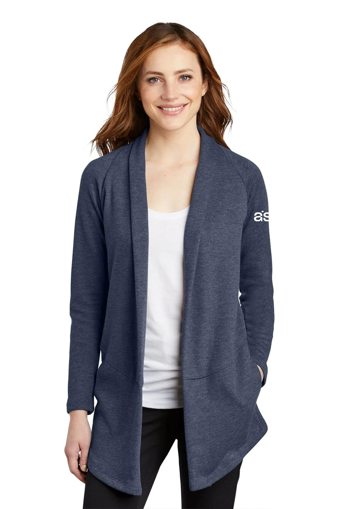 Port Authority Ladies Interlock Cardigan, Estate Blue Heather/ Charcoal Heather -ASI Logo [ASI]