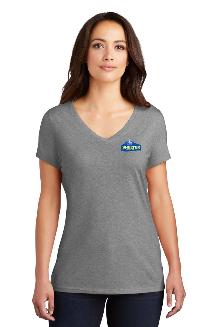 District Womens Perfect Tri V-Neck Tee, Grey Frost [Shelter of Flint]