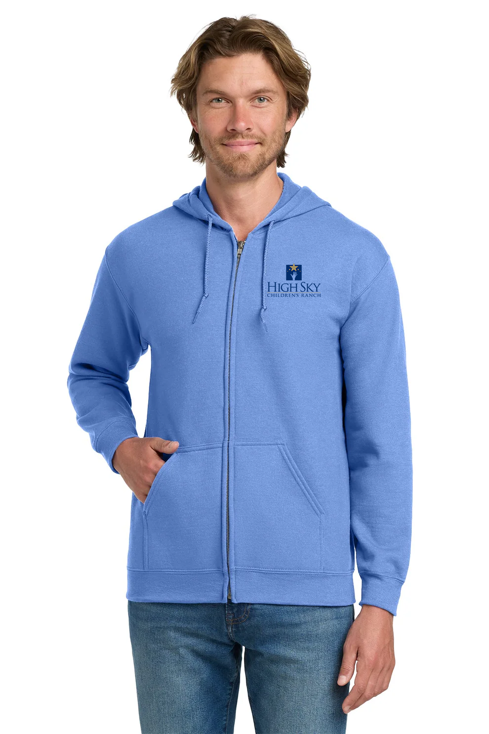 Gildan Heavy Blend Full Zip Hooded Sweatshirt, Carolina Blue [High Sky Children's Ranch]