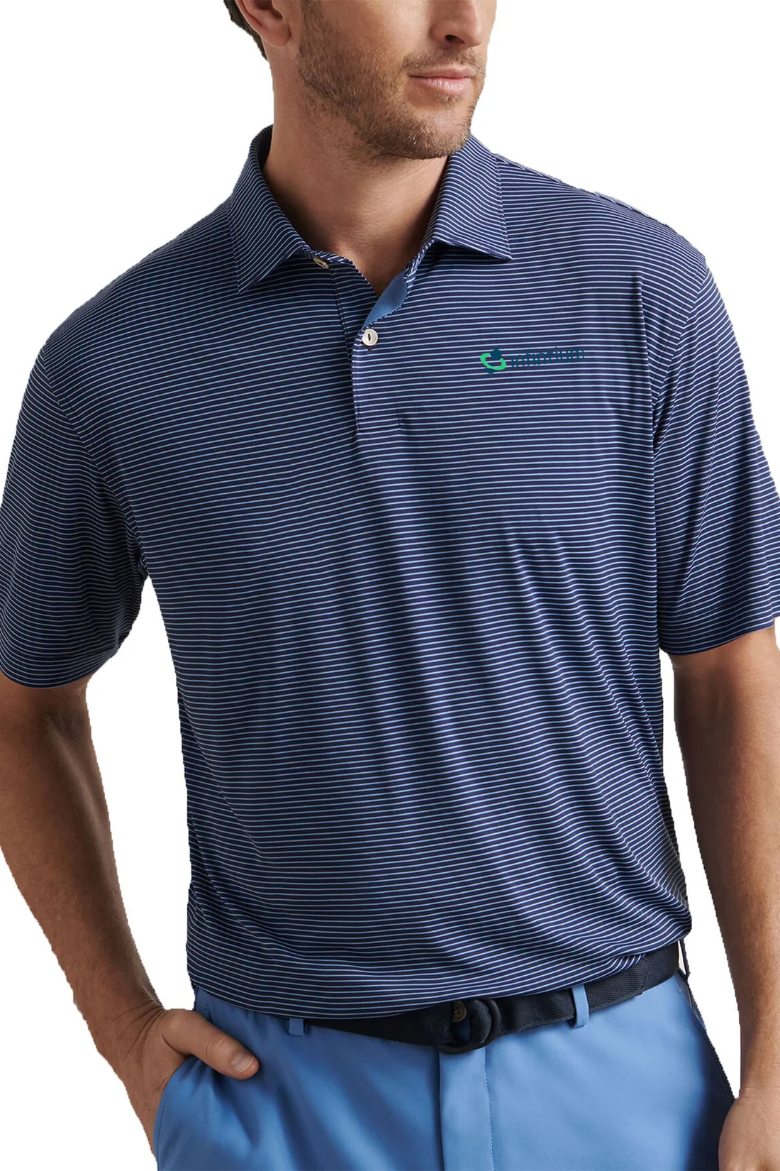Peter Millar Mens Featherweight Stripe Performance Polo, Navy [Infintium Inc.]