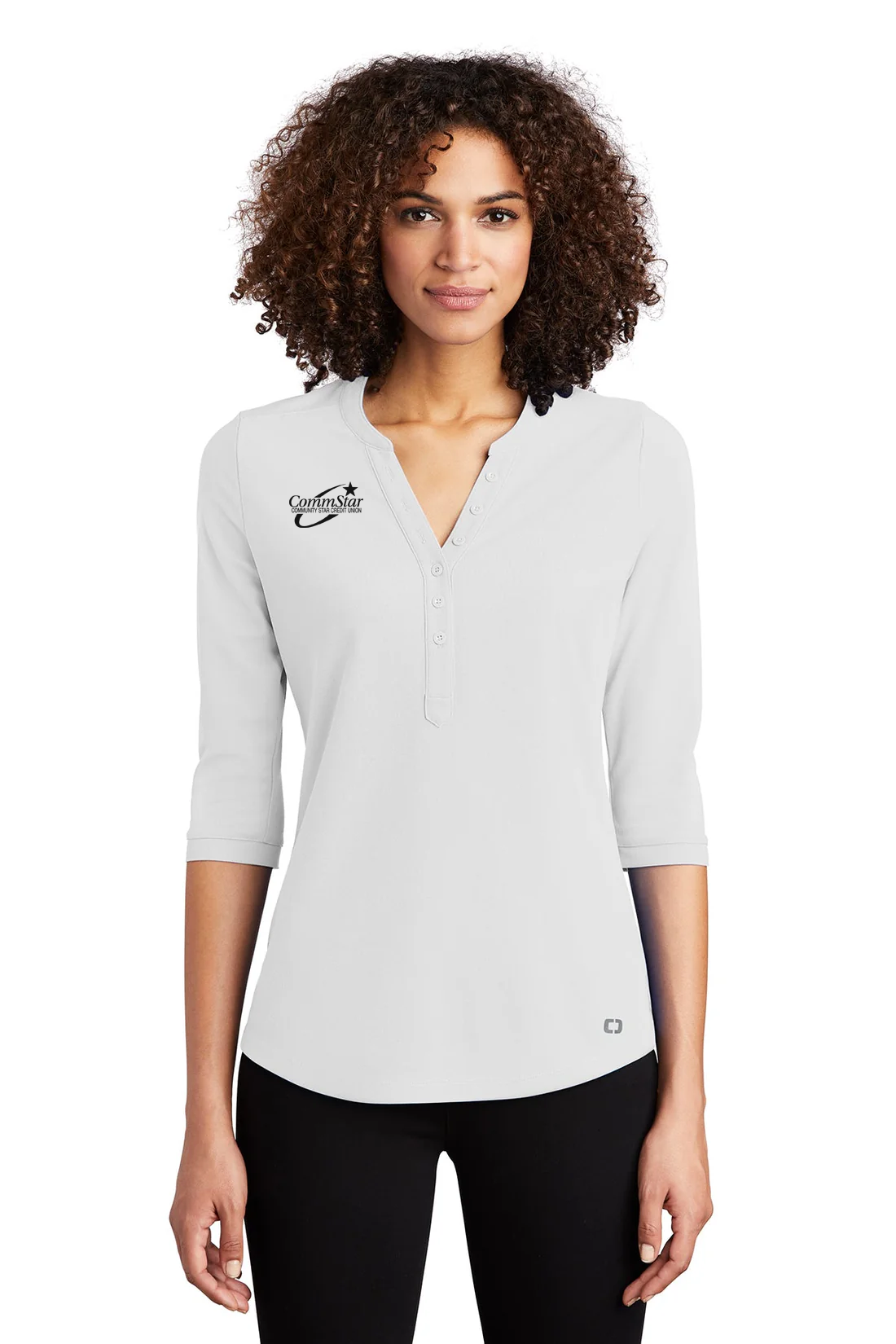 OGIO Ladies Jewel Henleys, Bright White [CommStar Credit Union]