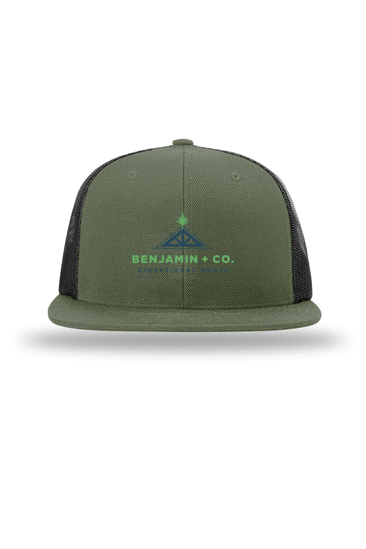 Richardson Acrylic-Wool Blend Flatbill Trucker, Loden/ Black [Benjamin and Company]