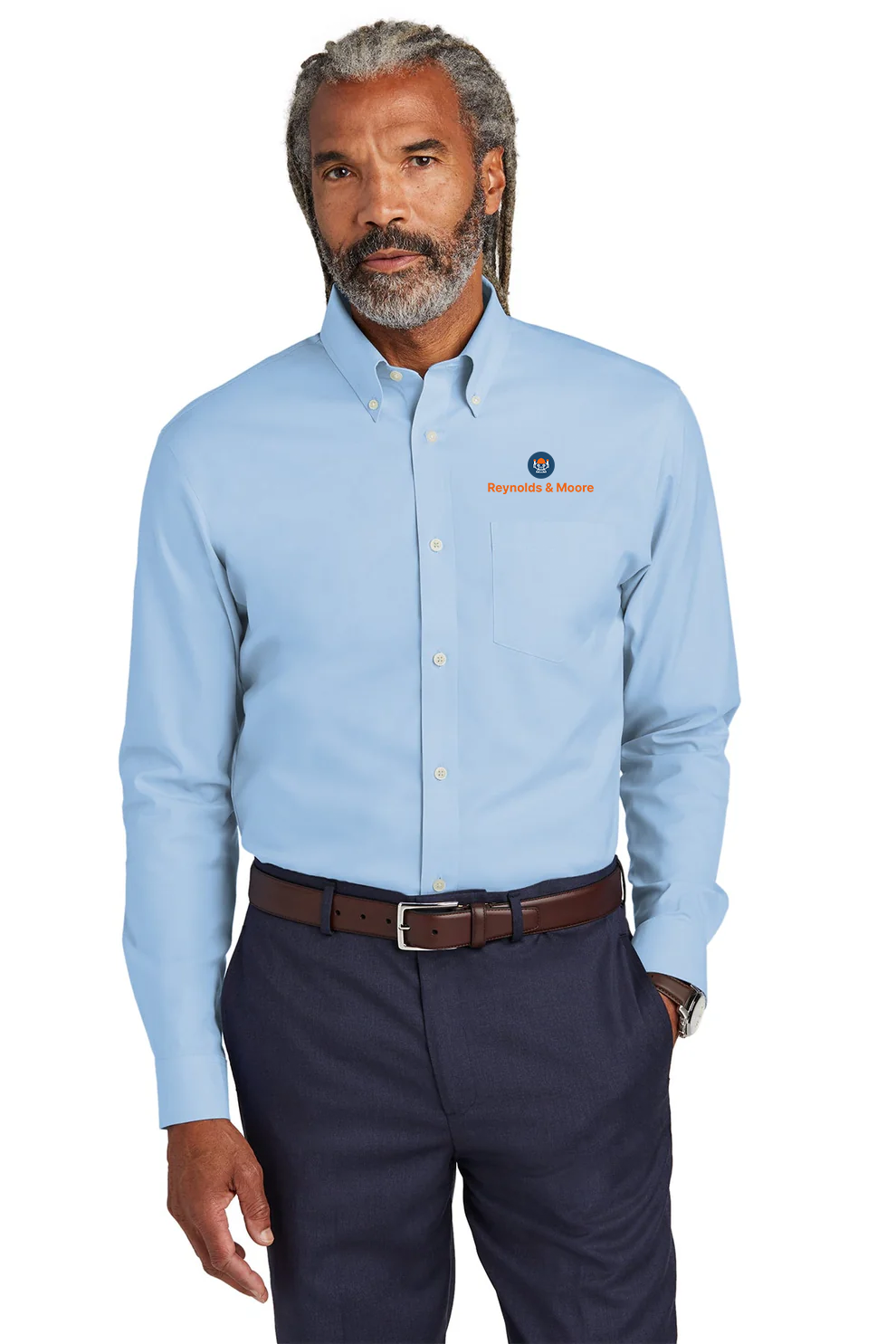 Brooks Brothers Wrinkle-Free Stretch Pinpoint Shirt, Newport Blue - Embroidery [Reynolds and Moore]