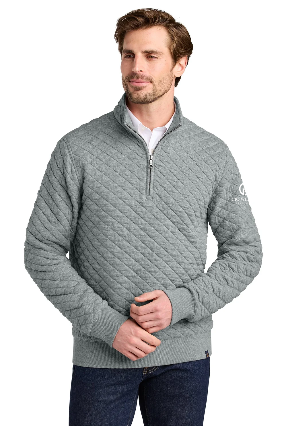Brooks Brothers Diamond Quilt 1/4-Zip, Light Shadow Grey Heather [CIO Wealth Strategies]