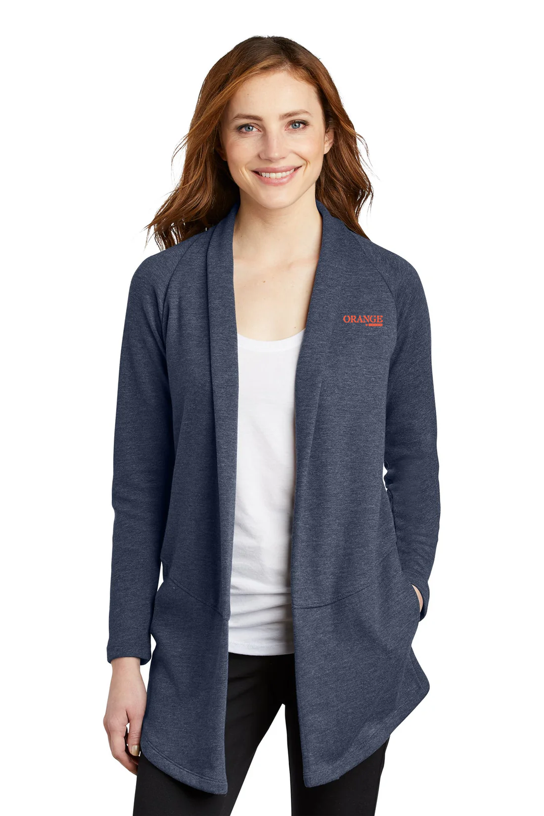 Port Authority Ladies Interlock Cardigan, Estate Blue Heather/ Charcoal Heather [Orange by Fooda]
