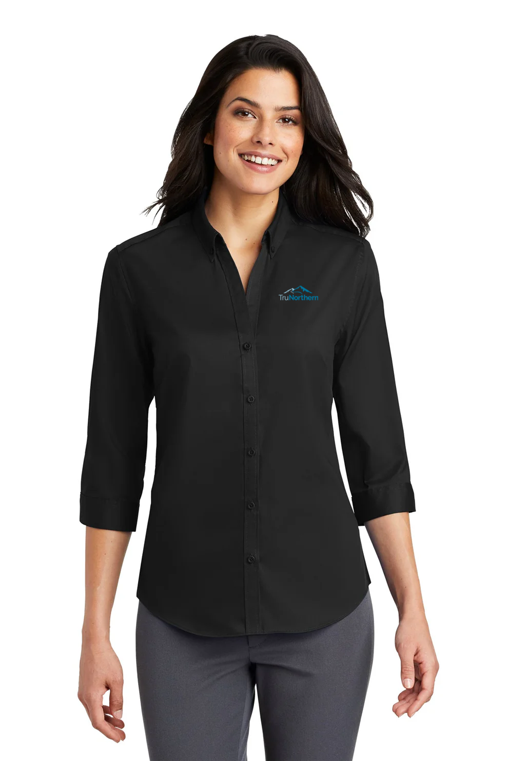 Port Authority Ladies 3/4-Sleeve SuperPro  Twill Shirt, Black [TruNorthern]