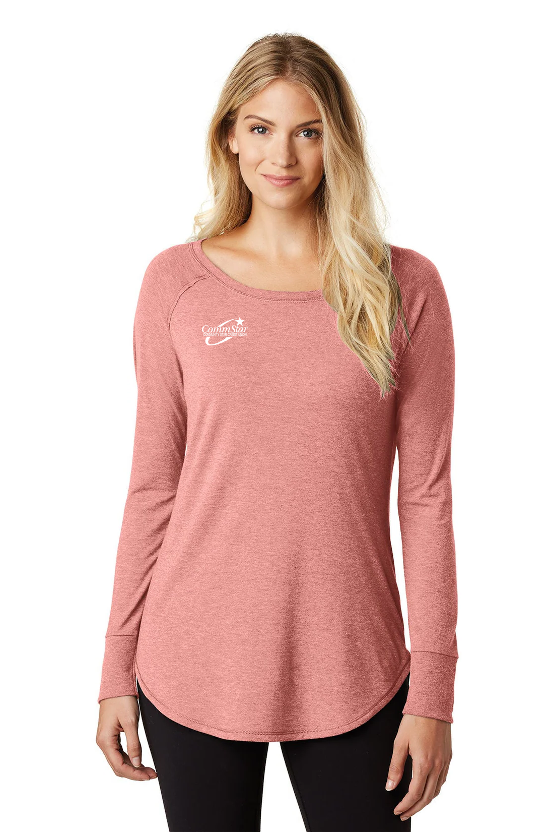 District Made Ladies Perfect Tri Long Sleeves, Blush Frost [CommStar Credit Union]