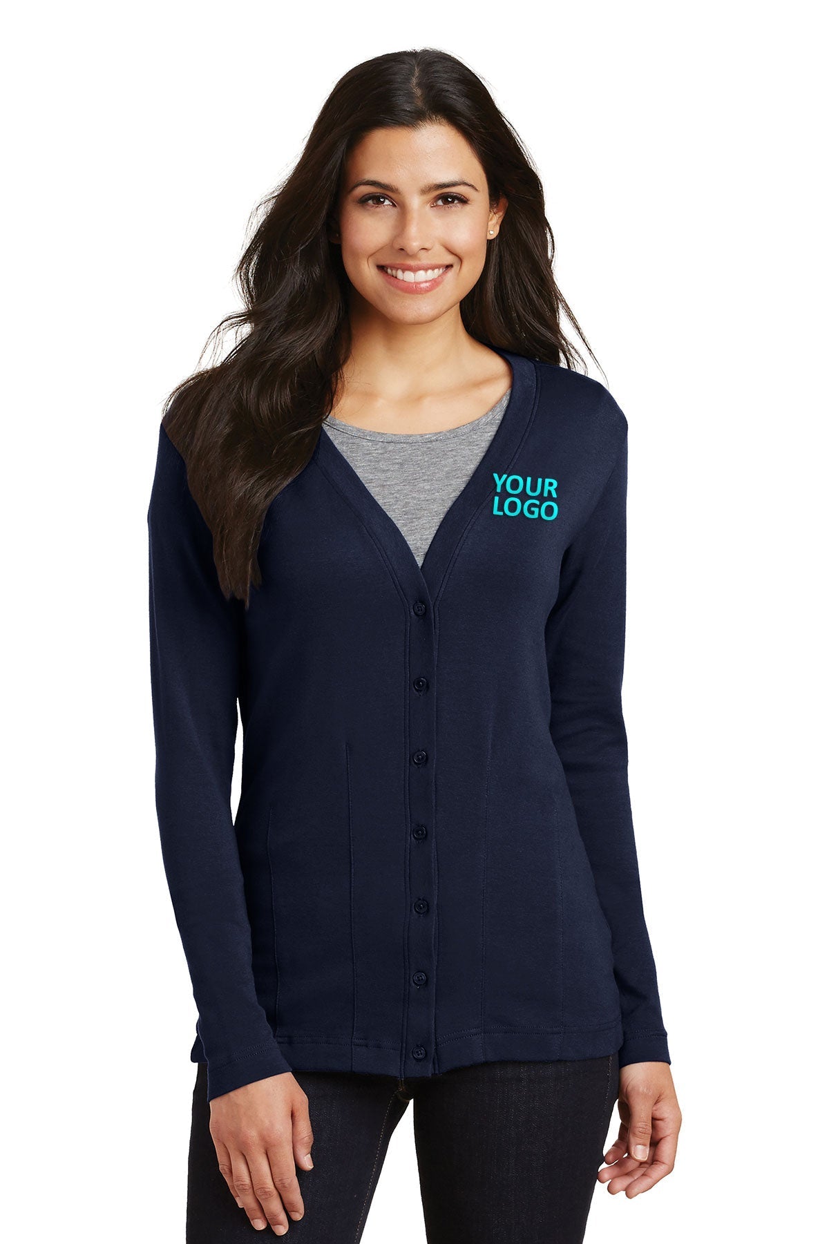 Port Authority Ladies Modern Stretch Customized Cotton Cardigans, True Navy [River Valley School]