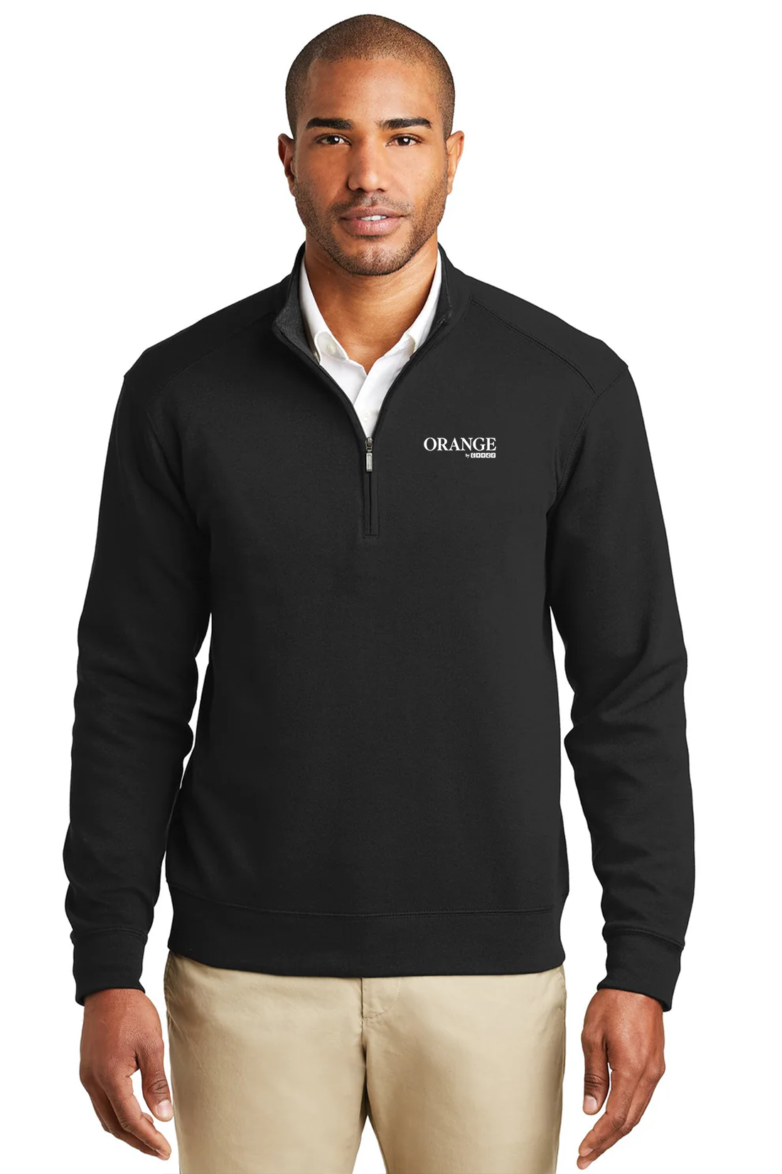 Port Authority Interlock 1/4-Zip, Deep Black/ Charcoal Heather [Orange by Fooda]