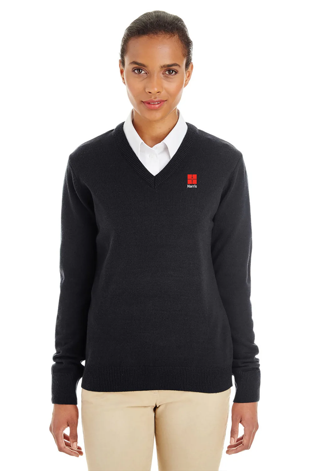 Harriton Ladies Pilbloc V-Neck Sweater, Black [Harris & Associates]