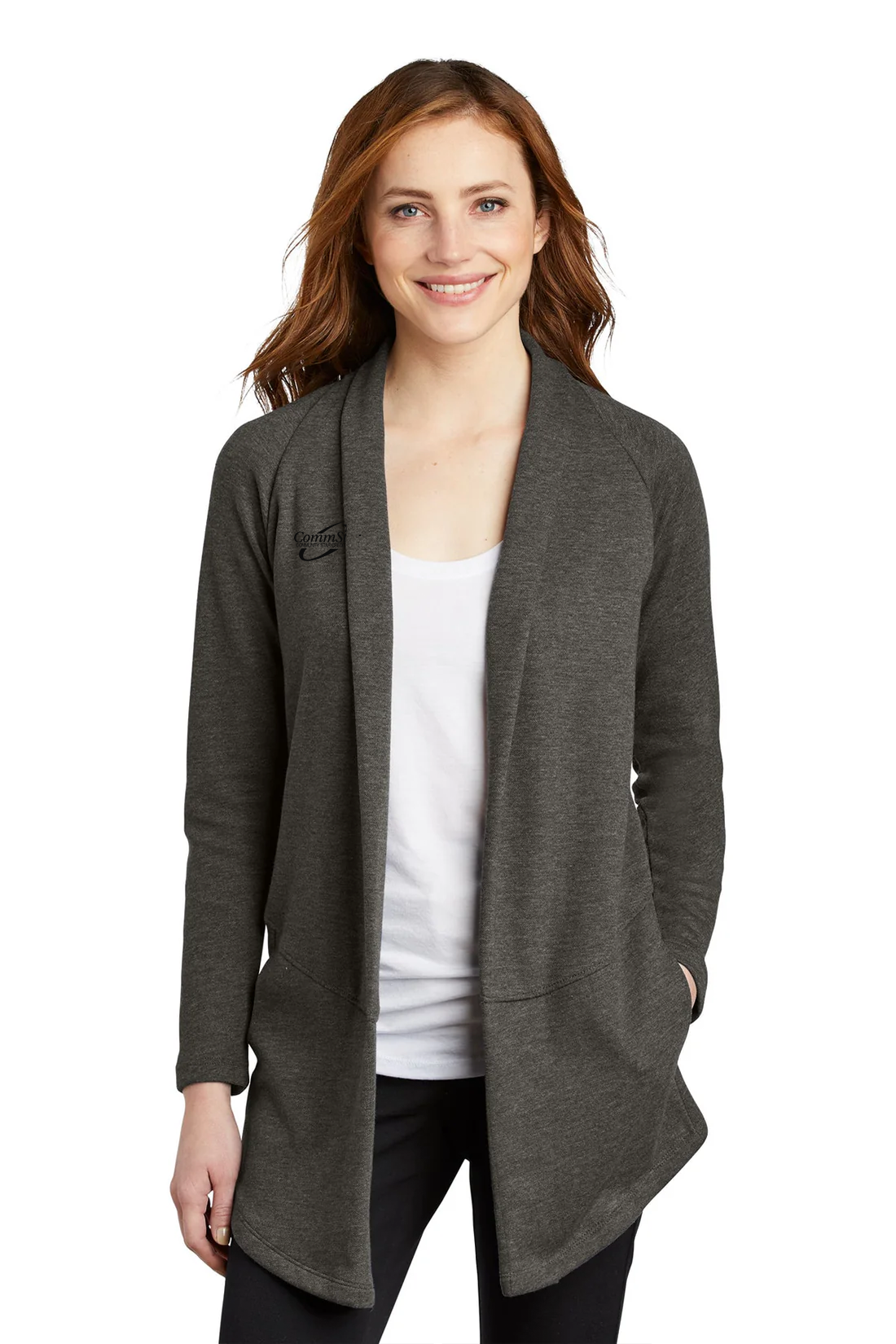 Port Authority Ladies Interlock Cardigan, Charcoal Heather/ Medium Heather Grey [CommStar Credit Union]