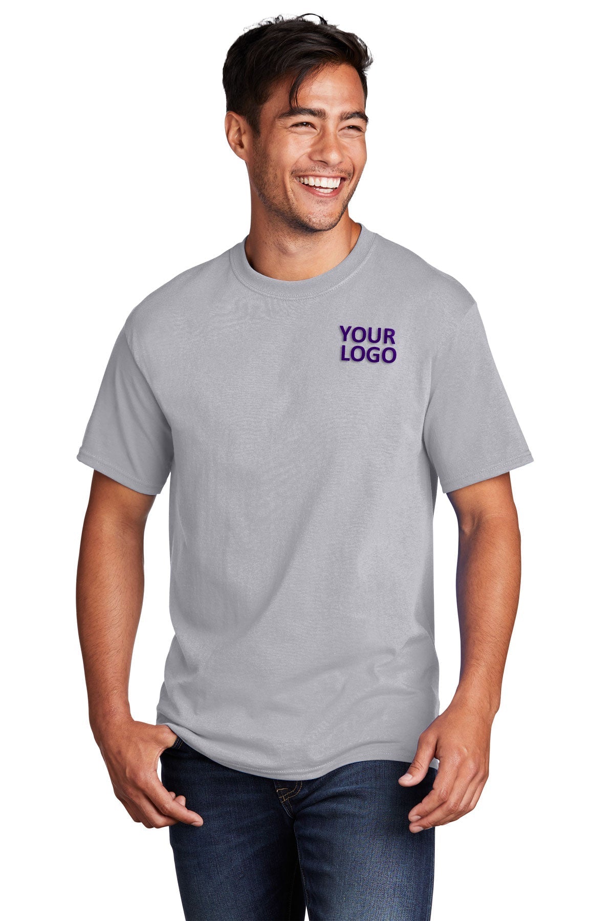 Port & Company Core Cotton Custom Tee's, Silver [Infintium Inc.]