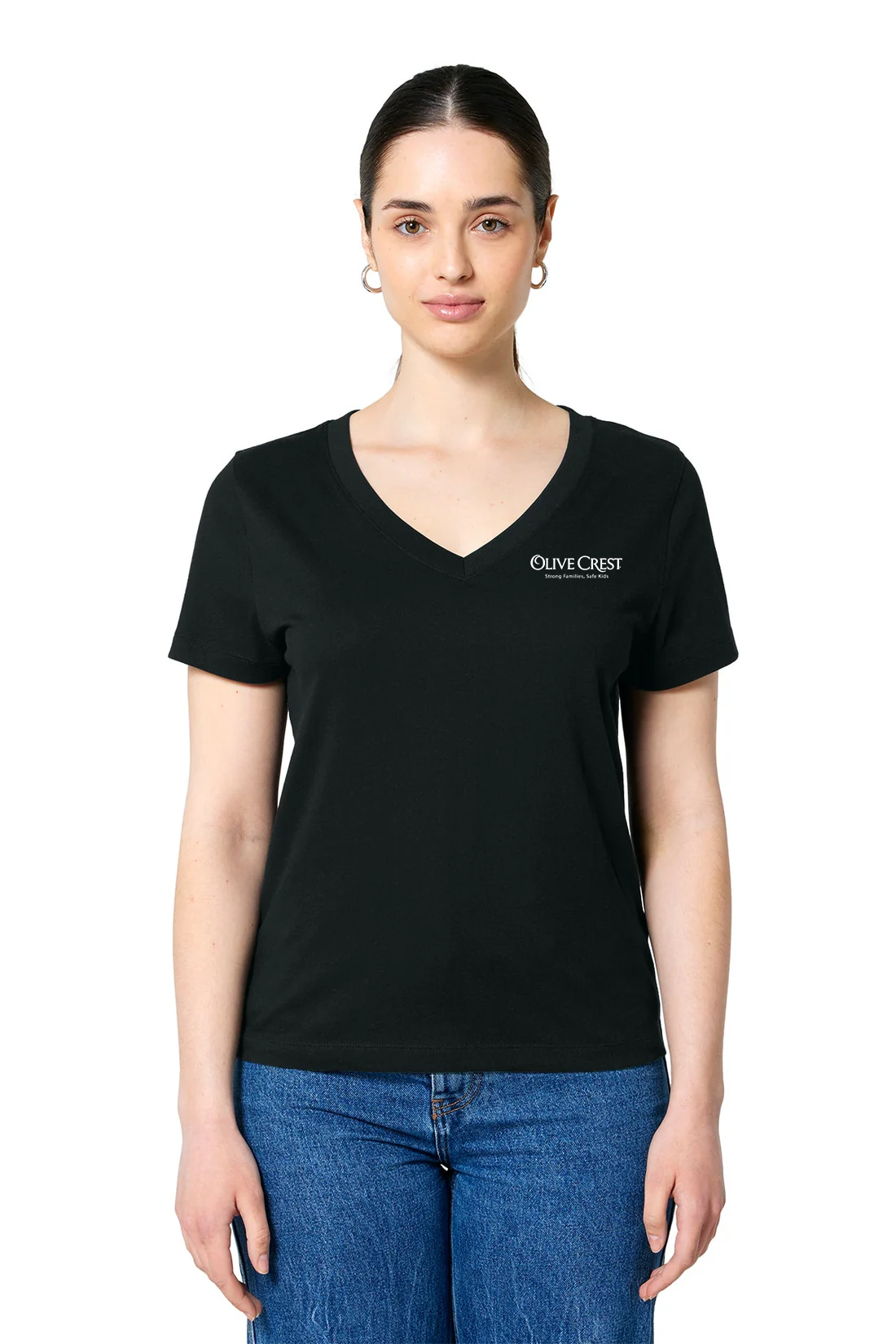 Stanley Stella Women’s Isla V-Neck Tee, Black [Olive Crest]