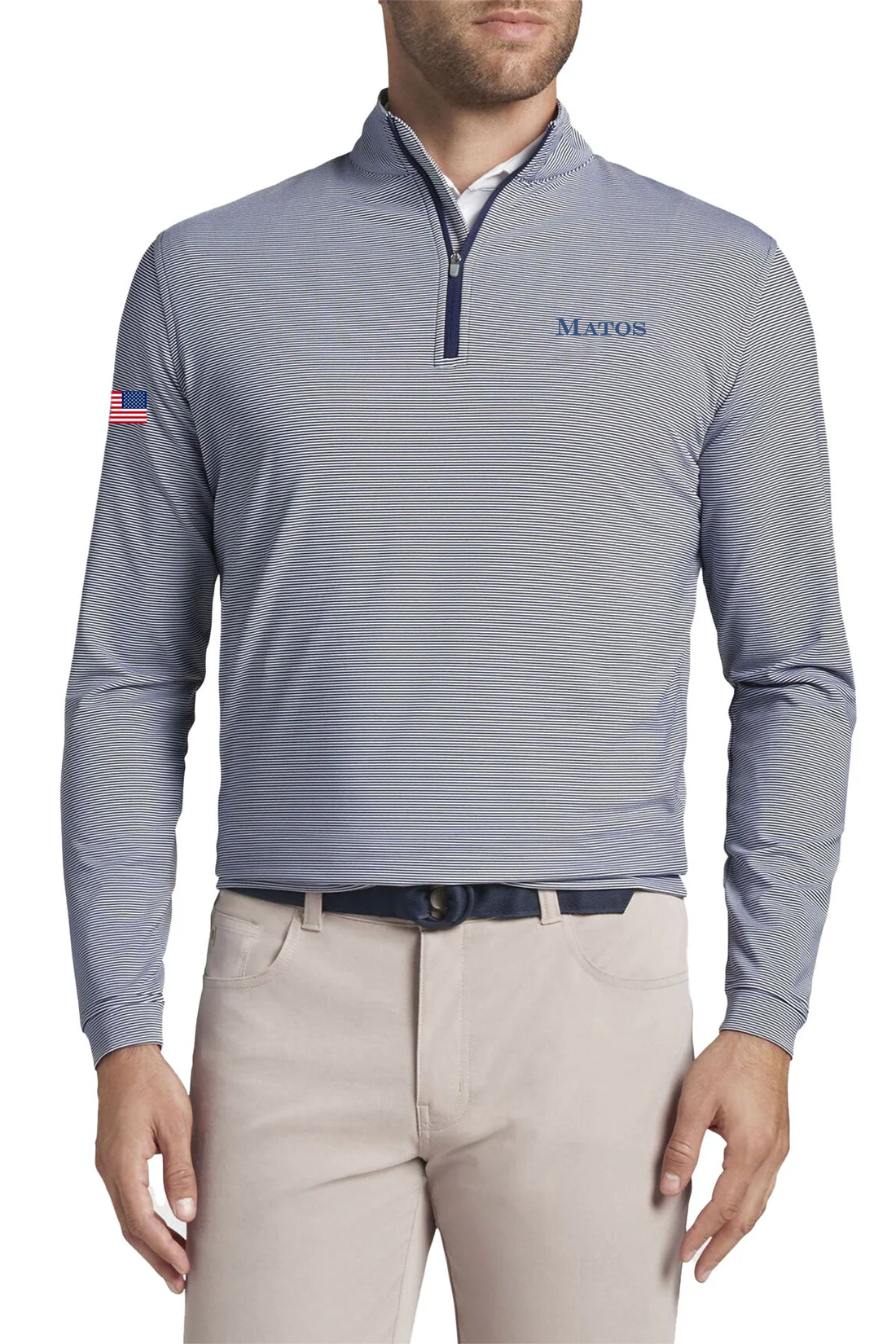 Peter Millar Perth Mini Stripe Stretch Terry Quarter Zip, Navy White [Matos Builders]