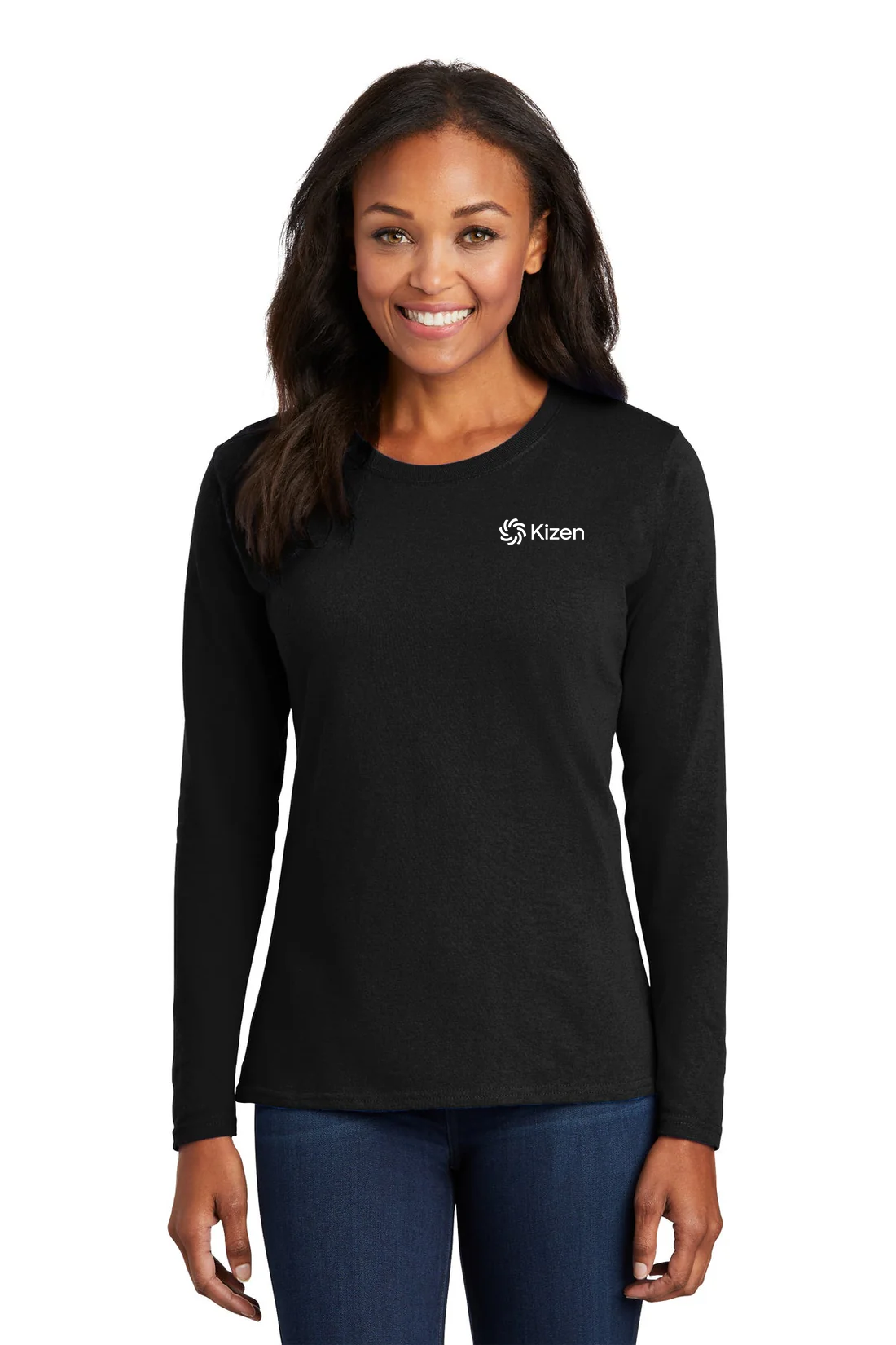 Port & Company Ladies Long Sleeve Core Cotton Tee, Jet Black [Kizen]