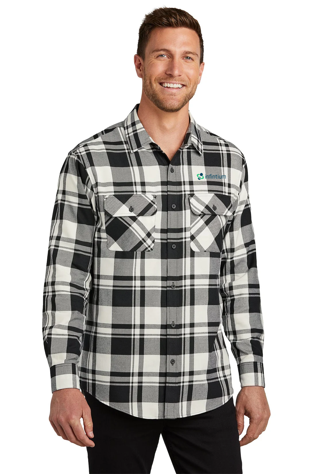 Port Authority Plaid Flannel Shirt, Snow White/ Black [Infintium Inc.]