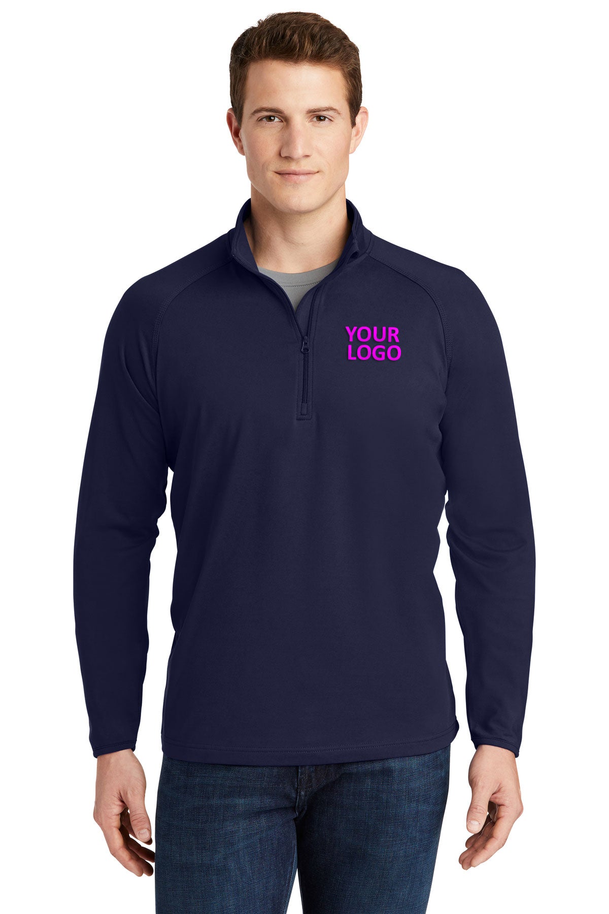 Sport-Tek Sport-Wick Stretch Branded 1/2-Zip Pullovers, True Navy [The Braff Group]
