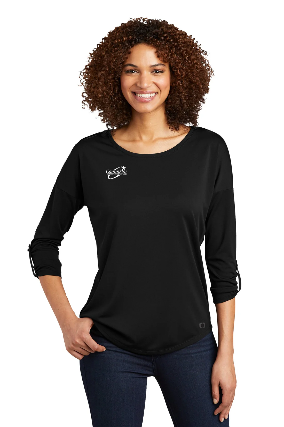 OGIO Ladies Gravitate Scoop Neck T-Shirt, Blacktop [CommStar Credit Union]