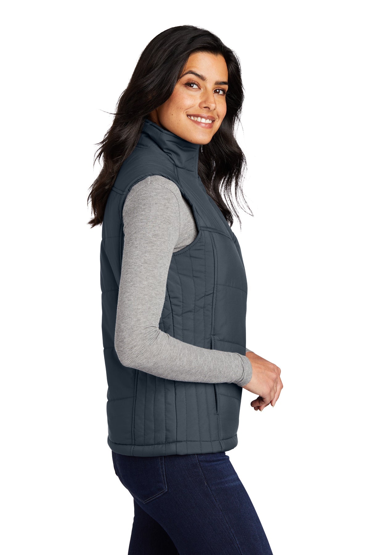 Port Authority Ladies Puffy Customized Vests, Dark Slate/Black [Mecosta-Osceola ISD]