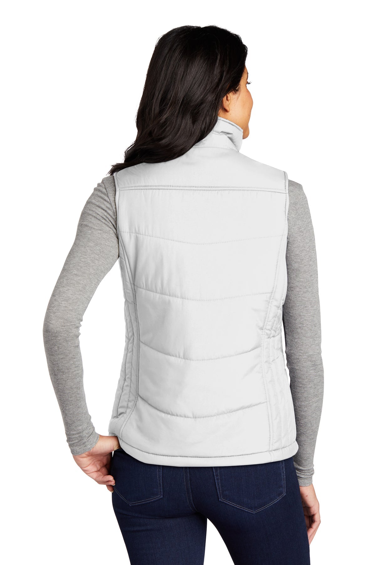 Port Authority Ladies Puffy Customized Vests, White/Dark Slate [Black Diamond Realty]