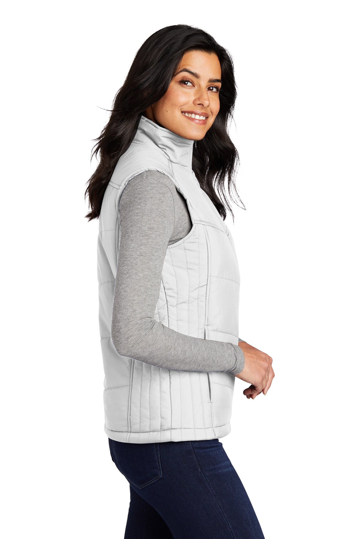 Port Authority Ladies Puffy Customized Vests, White/Dark Slate [Black Diamond Realty]