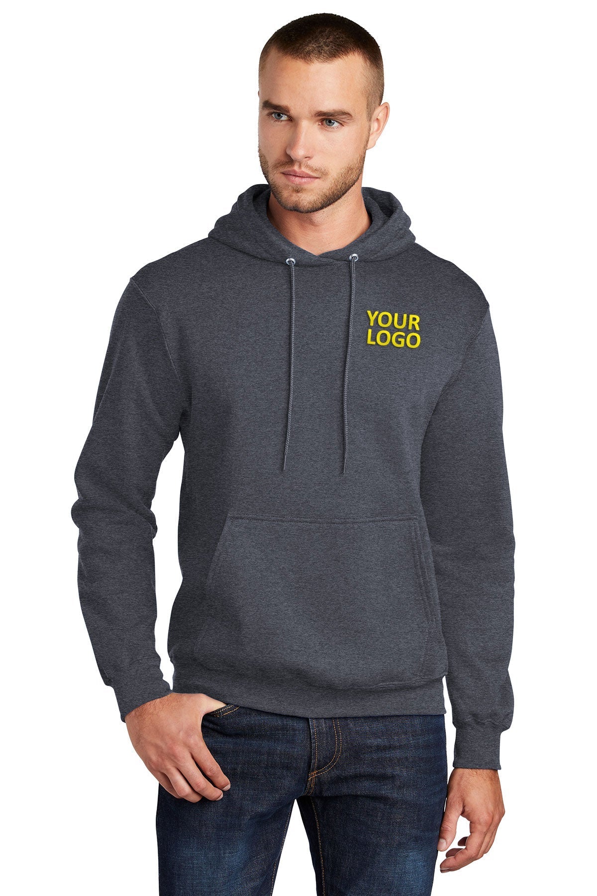 Port & Company Core Fleece Customized Hoodies, Heather Navy [Tongue Point Job Corps]