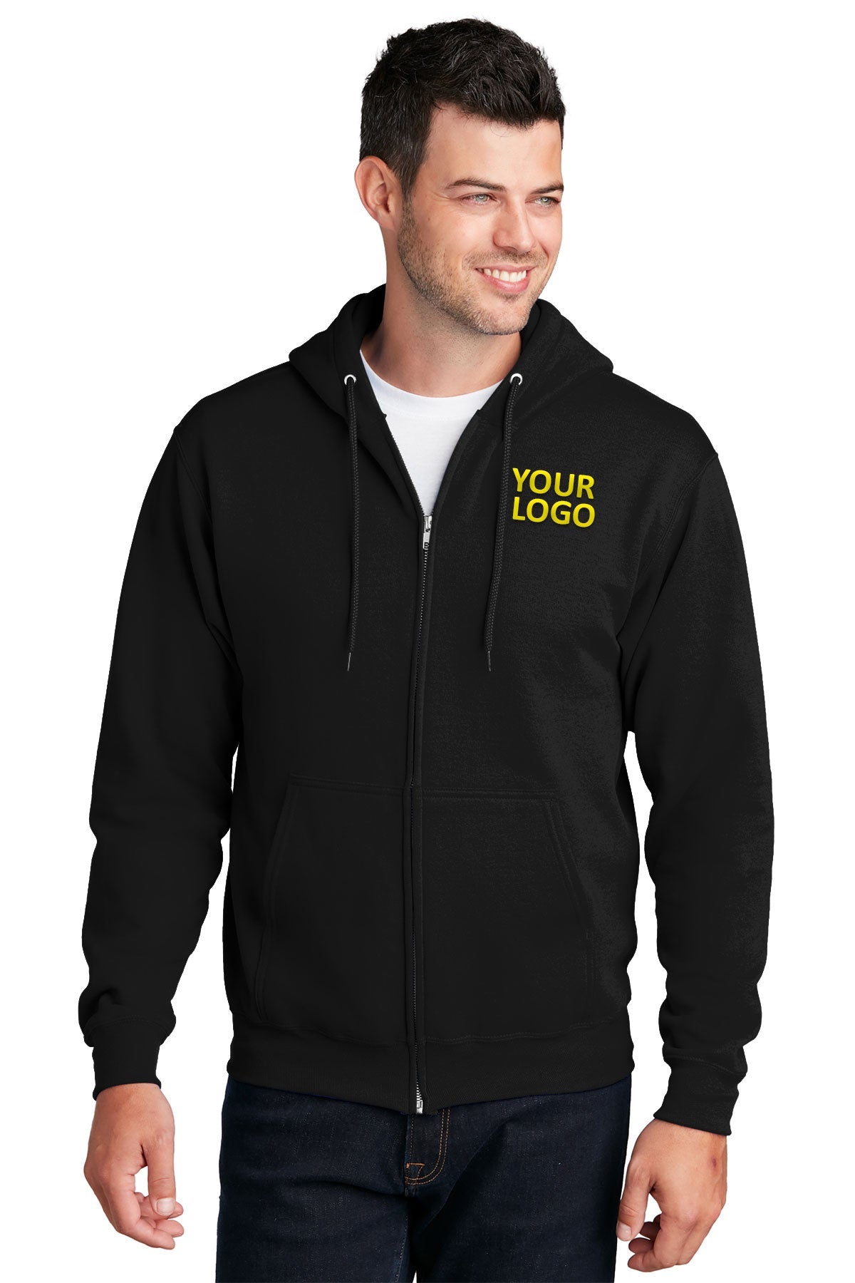 Port & Company Core Fleece Branded Zip Hoodies, Jet Black [Pantry]