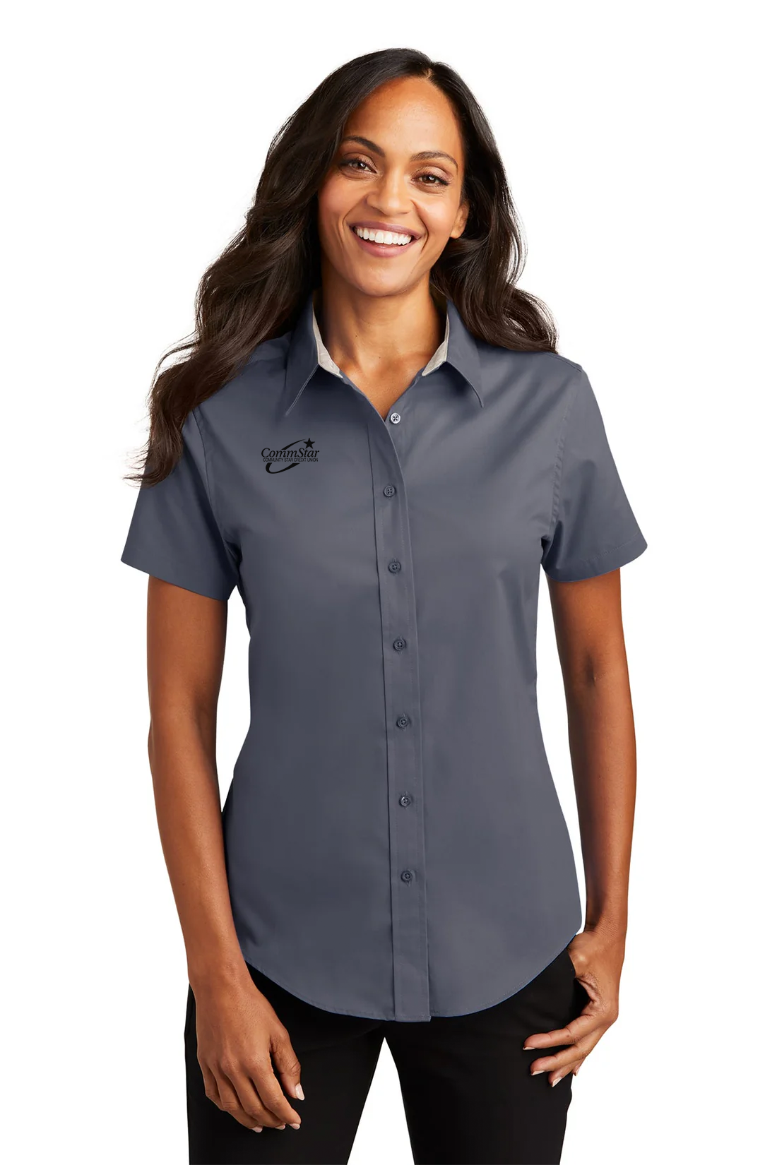 Port Authority Ladies Short Sleeve Easy Care Shirt, Steel Grey/Light Stone [CommStar Credit Union]