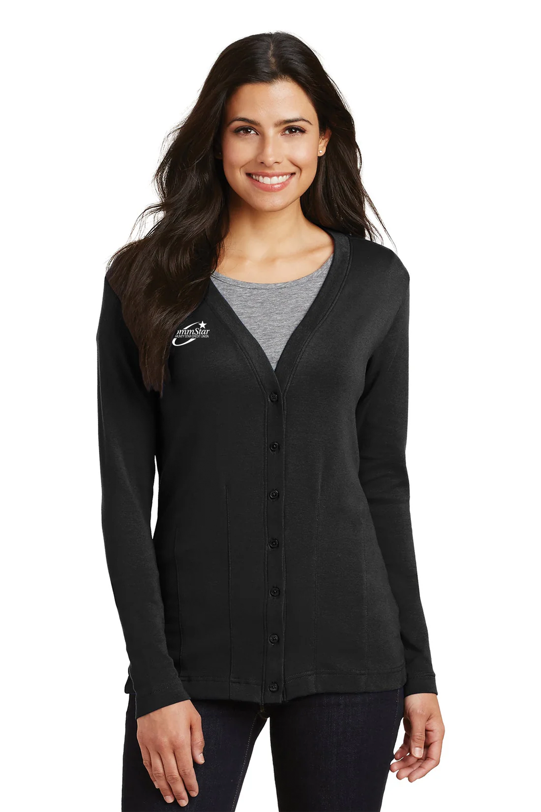 Port Authority Ladies Modern Stretch Cotton Cardigan, Black [CommStar Credit Union]