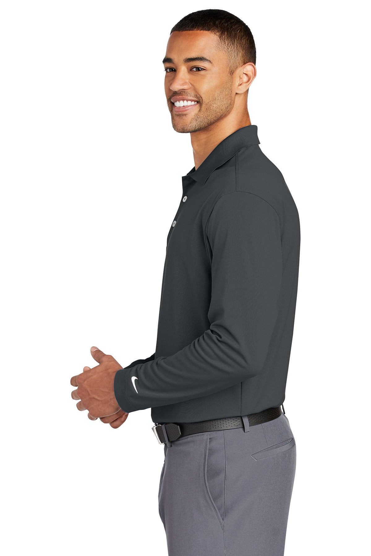 Nike Long Sleeve DriFIT Stretch Tech Custom Polos, Anthracite [Fooda]