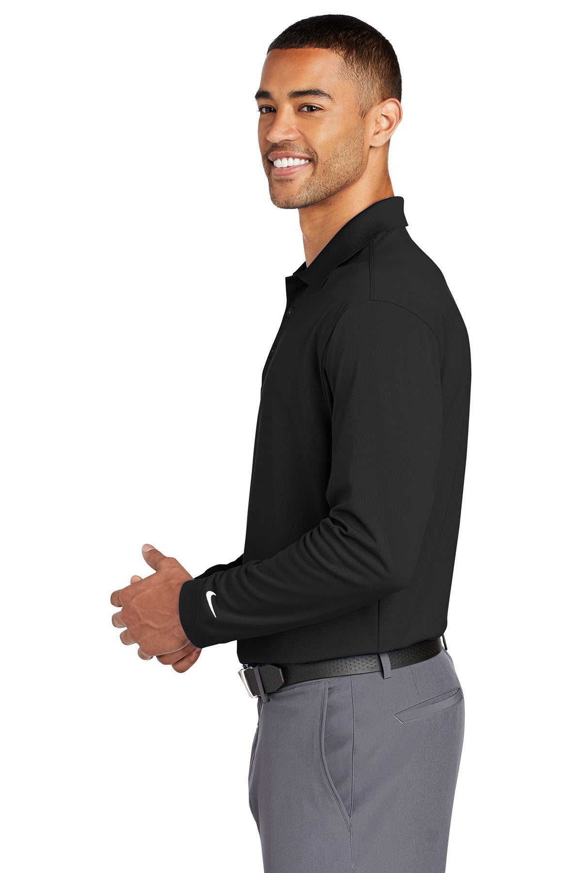 Nike Long Sleeve DriFIT Stretch Tech Custom Polos, Black [Calvada Surveying Inc]