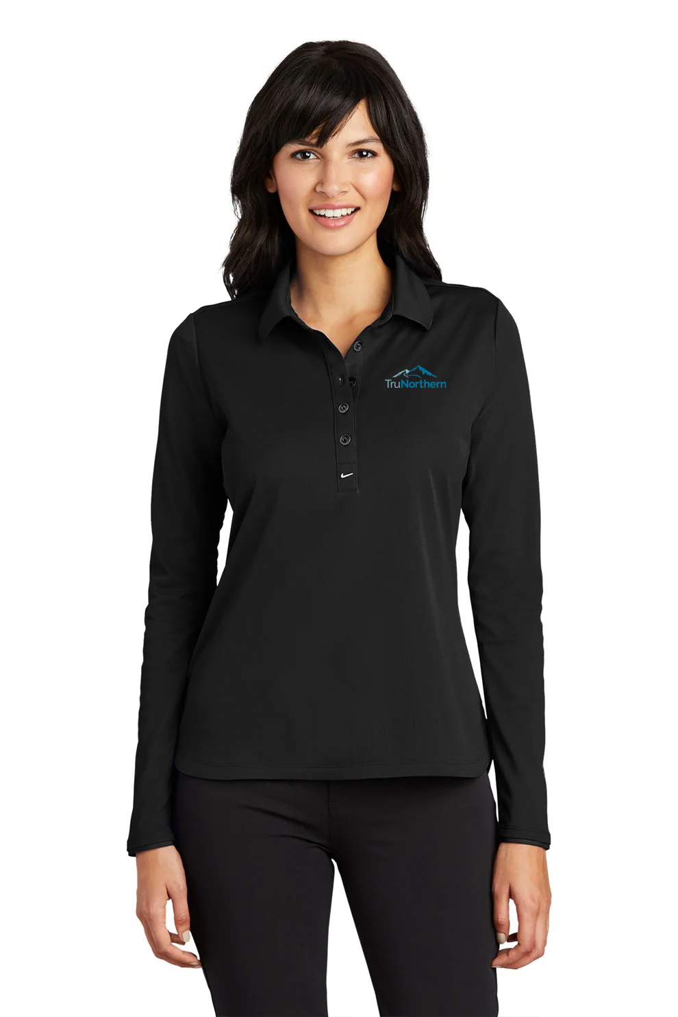 Nike Ladies Long Sleeve Dri-FIT Stretch Polo, Black [TruNorthern]