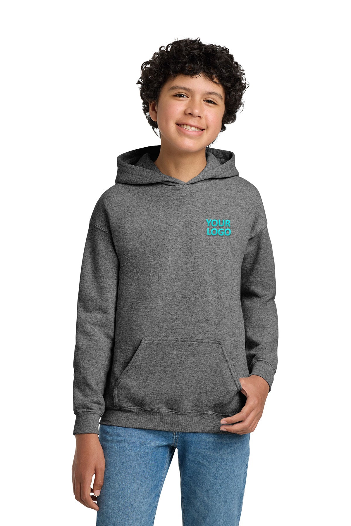 Gildan Youth Heavy Blend Hooded Custom Sweatshirts, Graphite Heather