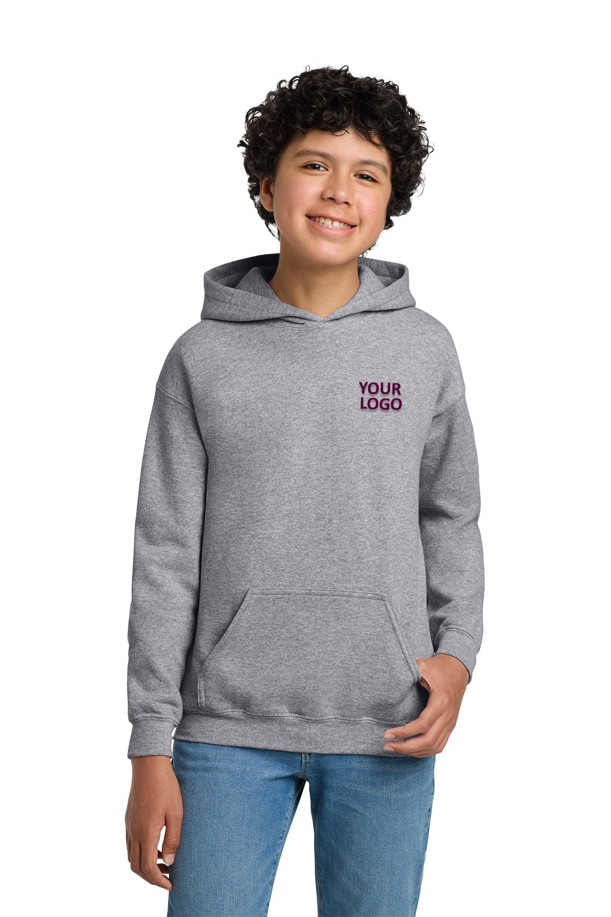 Gildan Youth Heavy Blend Hooded Custom Sweatshirts, Sport Grey