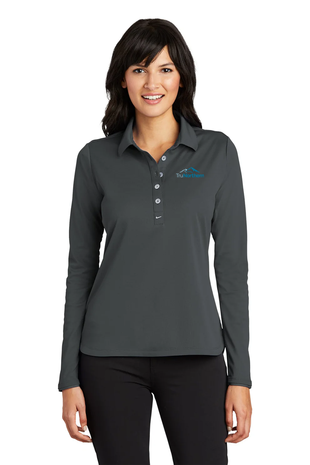 Nike Ladies Long Sleeve Dri-FIT Stretch Polo, Anthracite [TruNorthern]