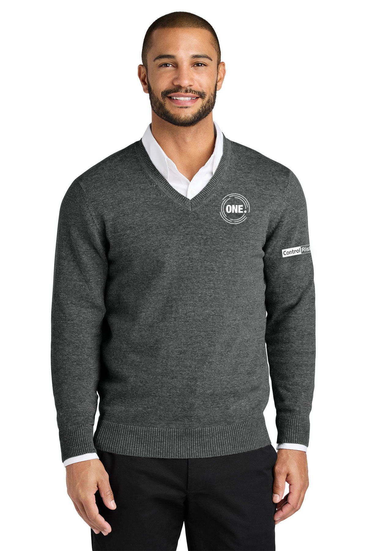 Port Authority Easy Care V-Neck Sweater, Charcoal Heather [Control Risks]