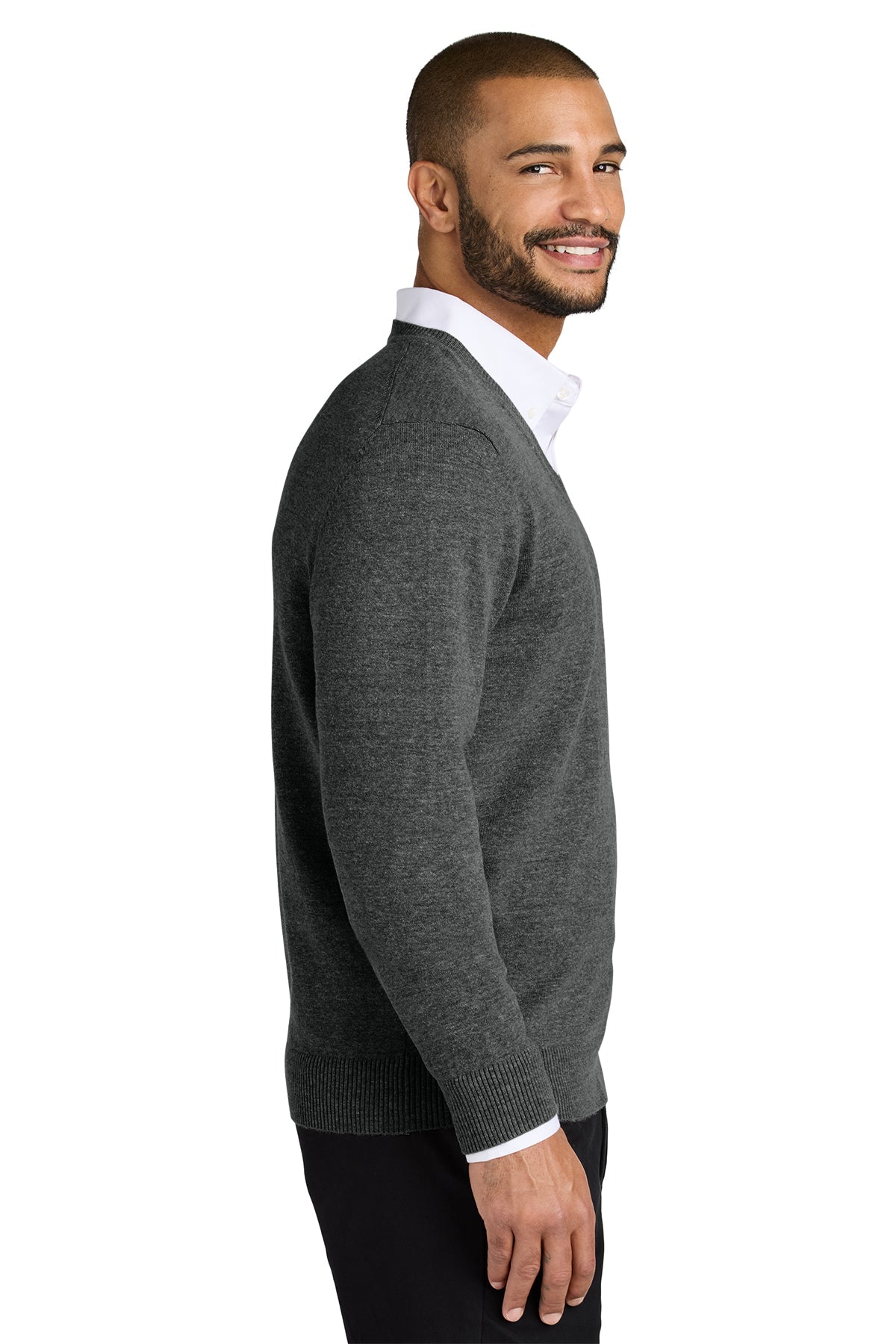 Port Authority Easy Care V-Neck Custom Sweaters, Charcoal Heather [Control Risks]