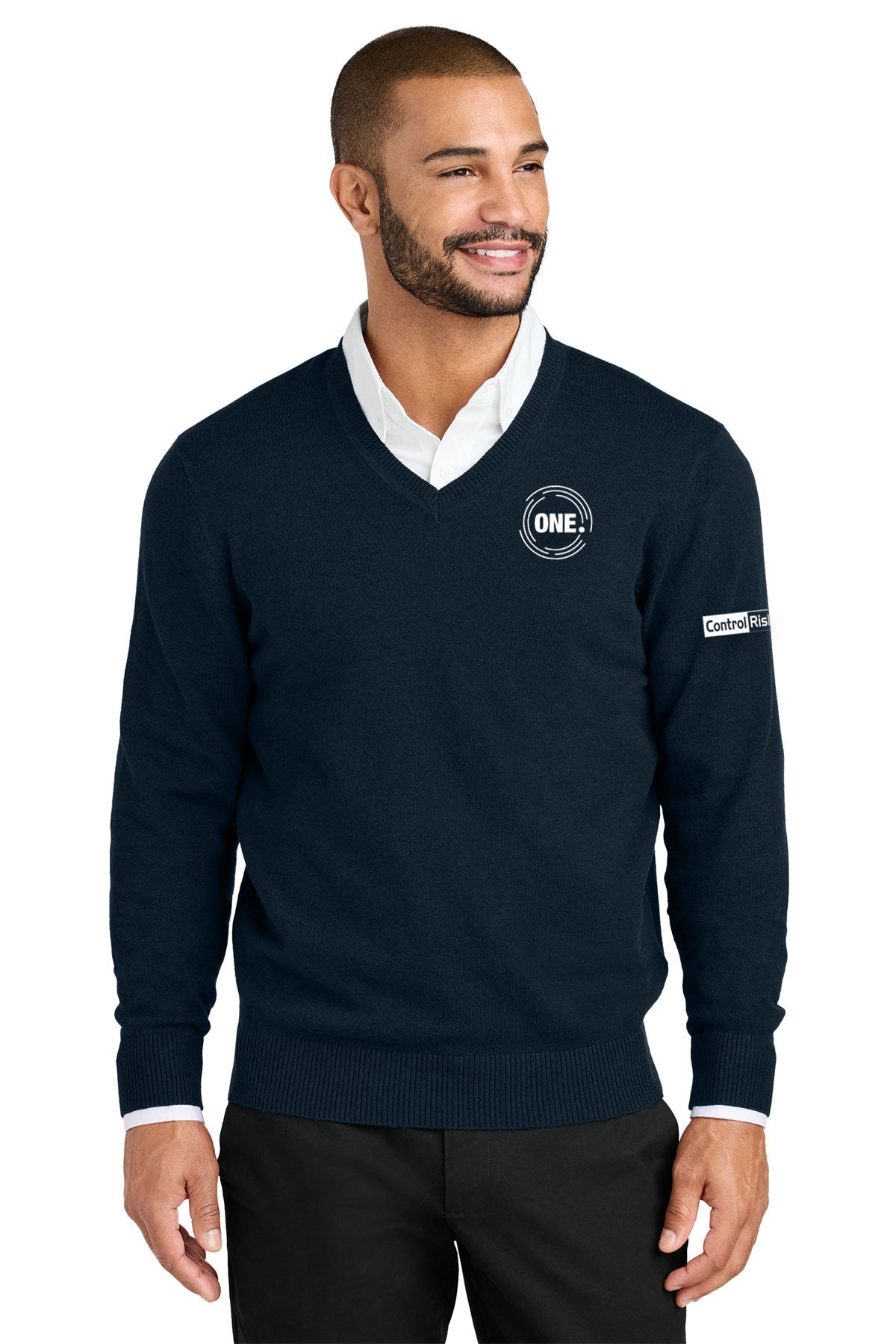 Port Authority Easy Care V-Neck Custom Sweaters, River Blue Navy [Control Risks]